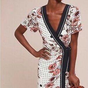 Anthropologie Floral Wrap Dress - Black and White